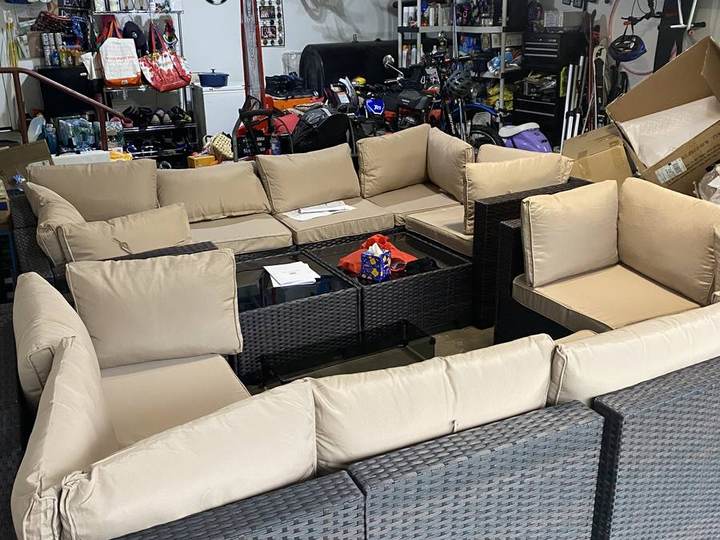 Outdoor sectional, staged for setup